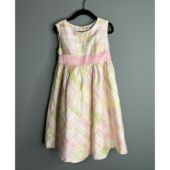 Janie and Jack 100% Silk Plaid Girls 6 Sleeveless Pastel Bow Dress - Picture 1 of 8
